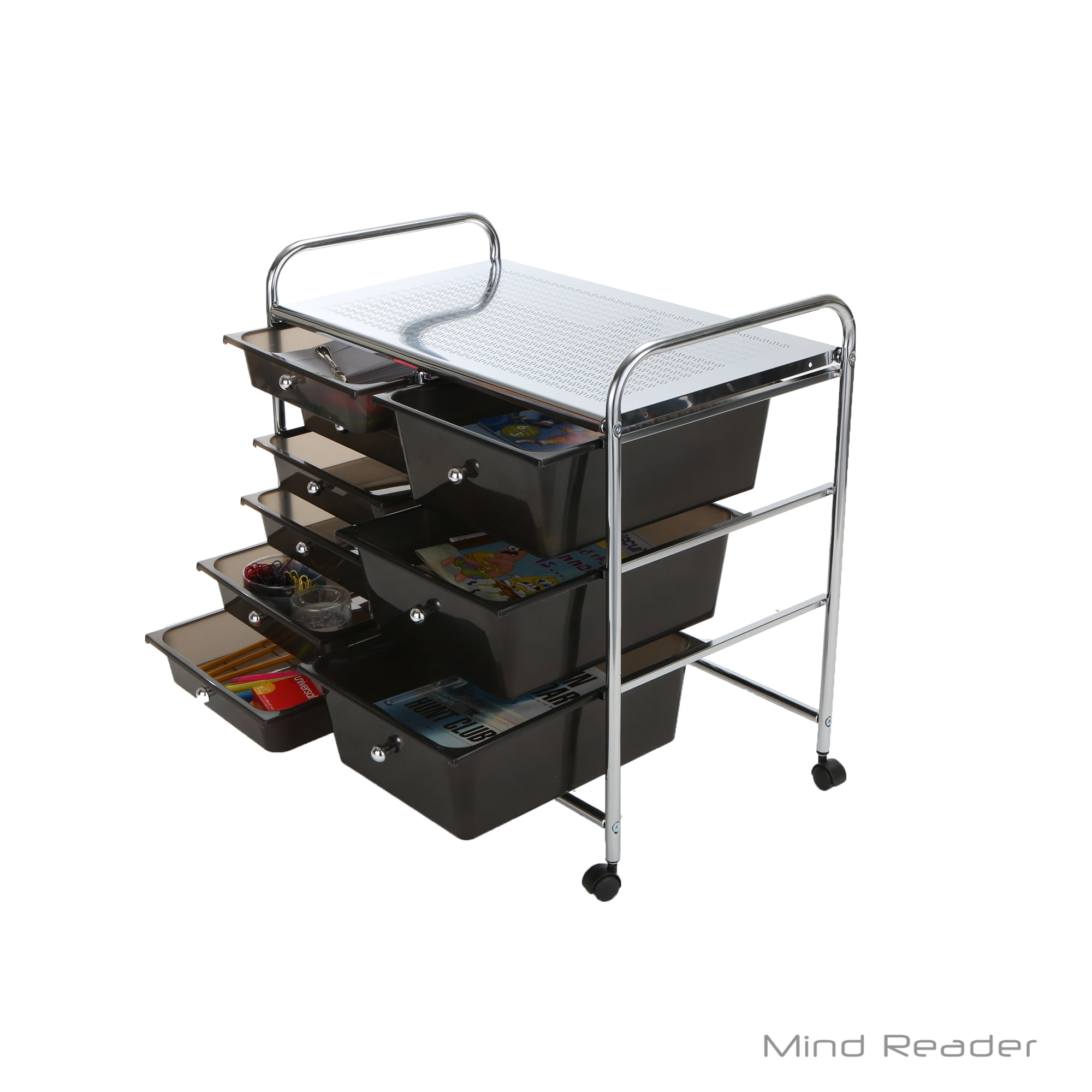 Photo 1 of Mind Reader Storage Drawer Rolling Utility Cart, 9 Drawer Organizer, Black