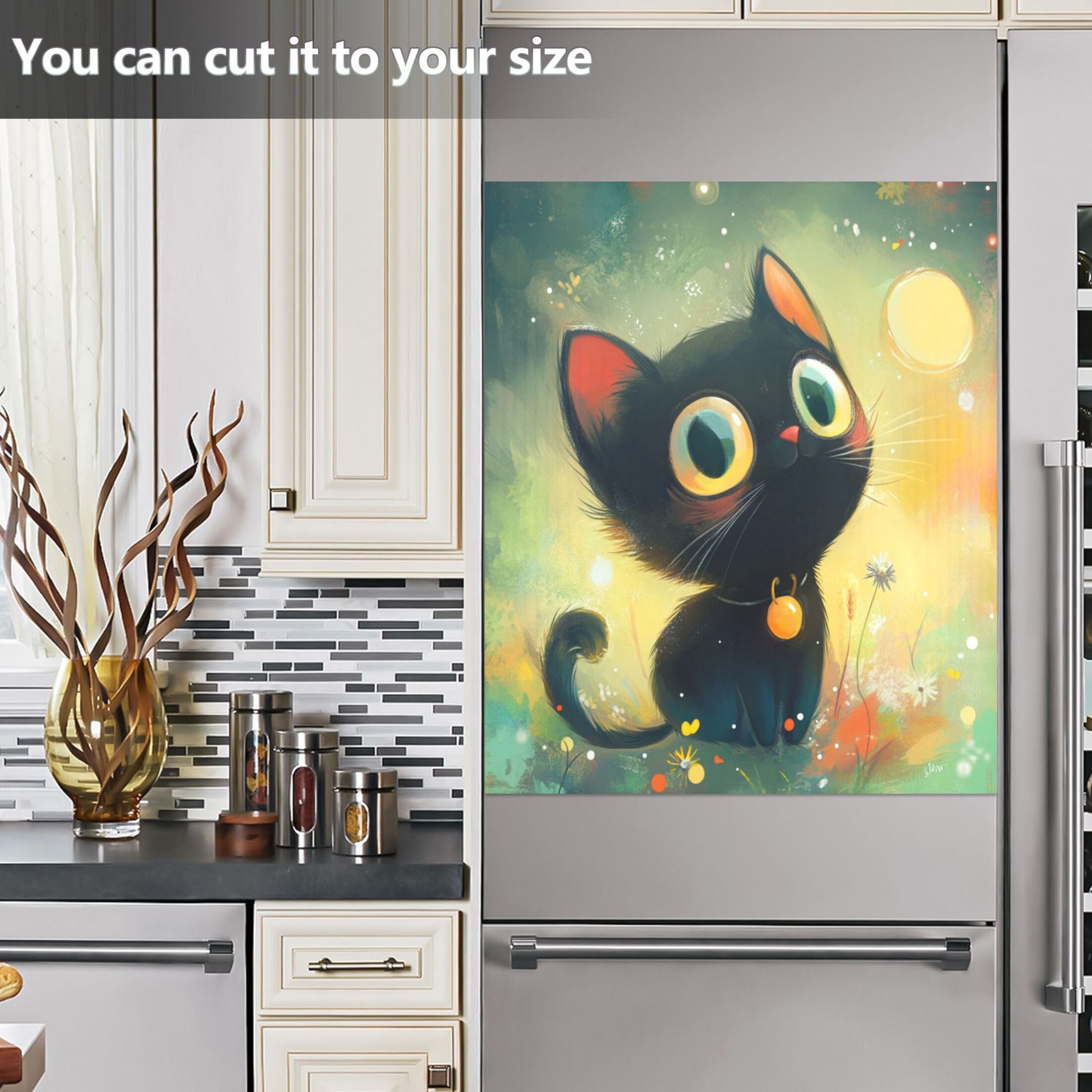 Dishwasher Magnetic Sticker 23x26 Inch Refrigerator Magnetic Sticker Washing Machine Magnetic Sticker Kitchen Panel Magnetic Sticker Home Decor Adorable Black Cat