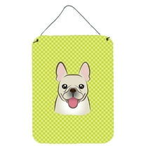 Caroline's Treasures BB1300DS1216 Checkerboard Lime Green French Bulldog Wall or Door Hanging Prints, 12x16, multicolor