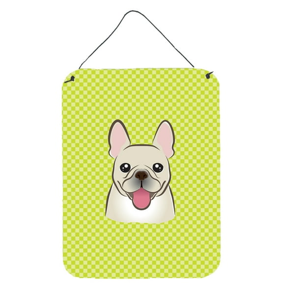 Caroline's Treasures BB1300DS1216 Checkerboard Lime Green French Bulldog Wall or Door Hanging Prints, 12x16, multicolor