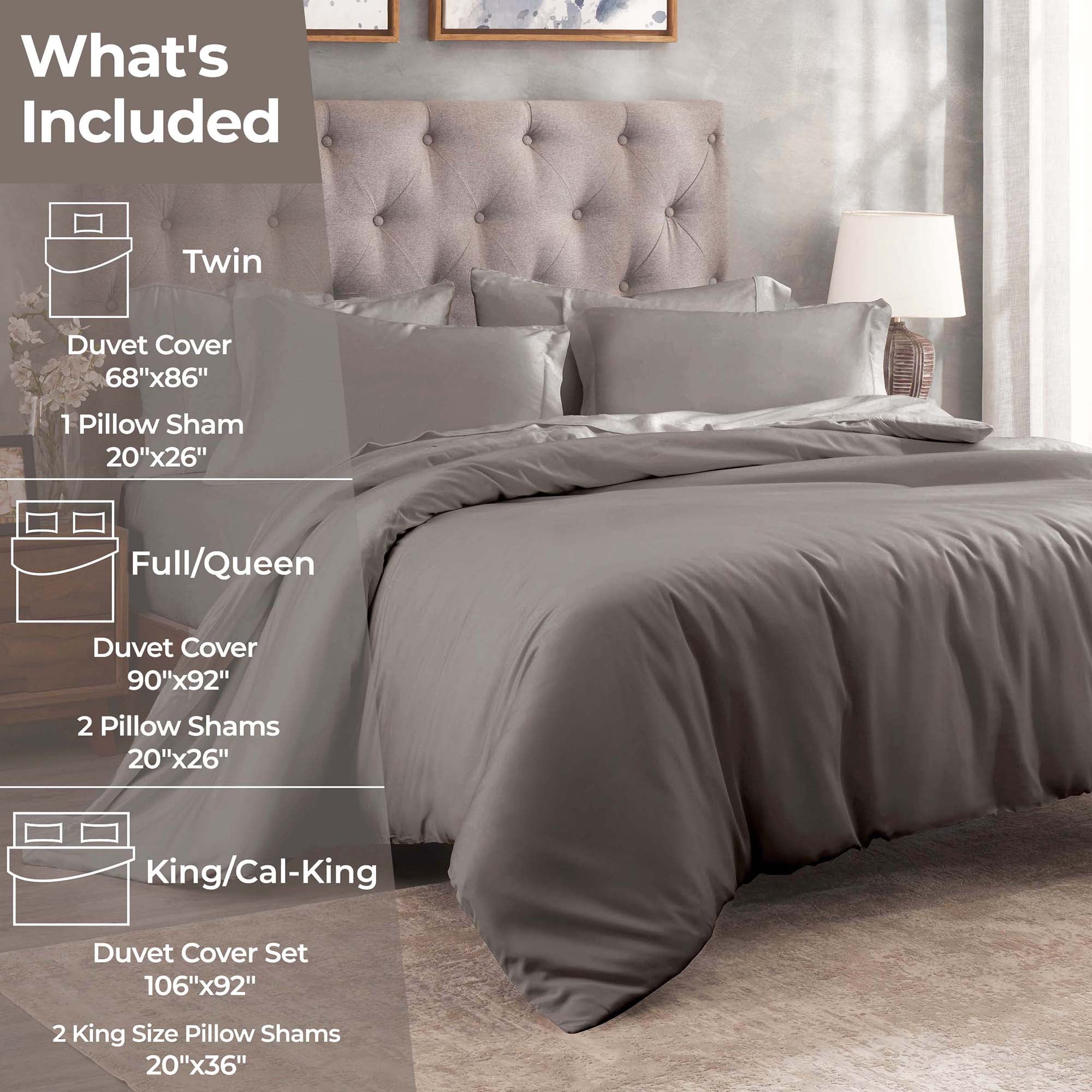 Superior Egyptian Cotton 300 Thread Count Duvet Cover Set, King/California King, Grey
