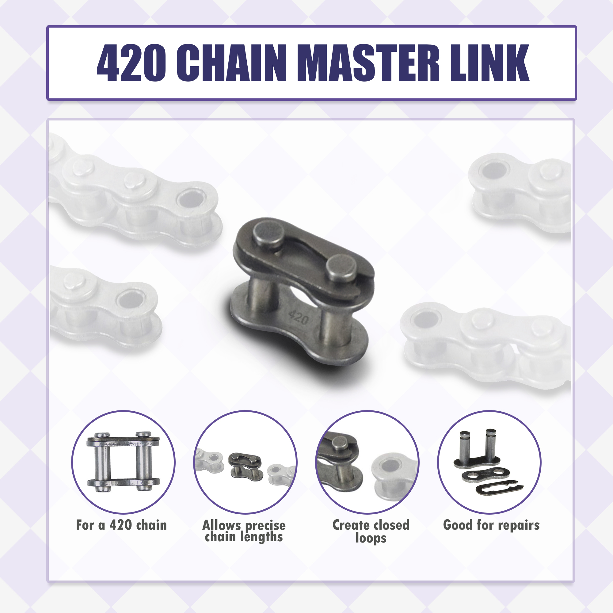 AlveyTech 420 Chain Connecting Master Link for Mini Bikes, Dirt Bikes, Go-Karts, Quads, and ATV