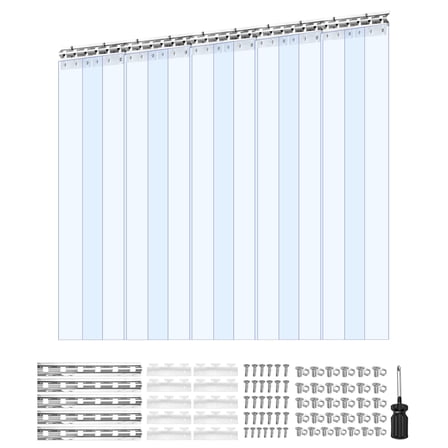 KFFKFF Clear PVC Strip Curtain, 96 in H x 60 in W x 0.08 in Thick, 10 PCS Plastic Door Strips for Freezers, Warehouses, and Garage Entrances