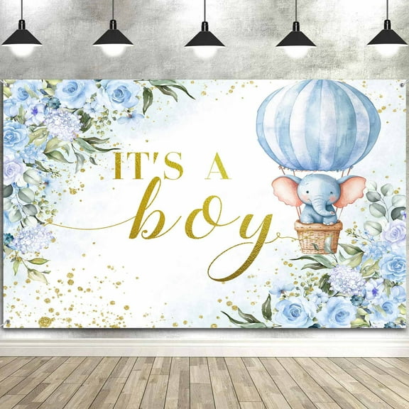 15 x 10 ft Its a Boy Backdrop for Baby Shower Decorations, Blue Flower Little Elephant Boy Baby Shower Decorations Photoshoot Backdrop Banner for Gender Reveal Celebration Background