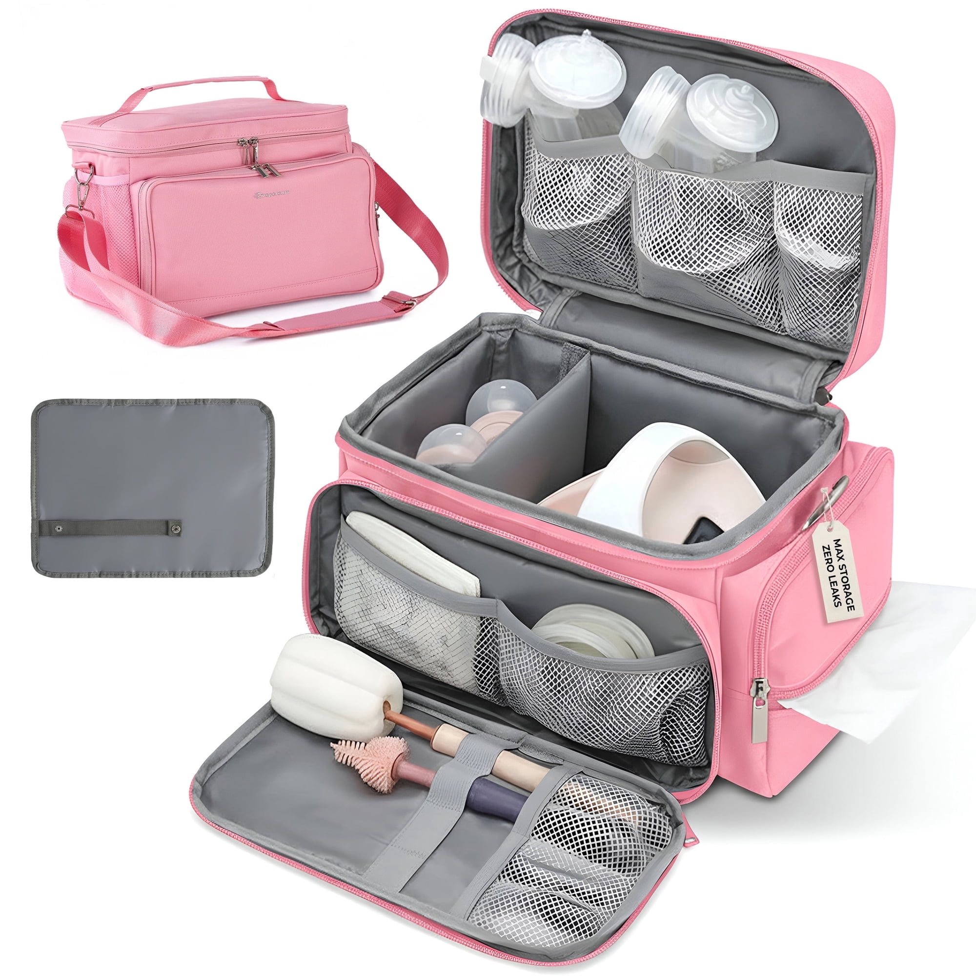 Breast Pump Bag for Spectra S1 S2, Insulated Cooler Carrying Travel Organizer with Mat, Pink Bag