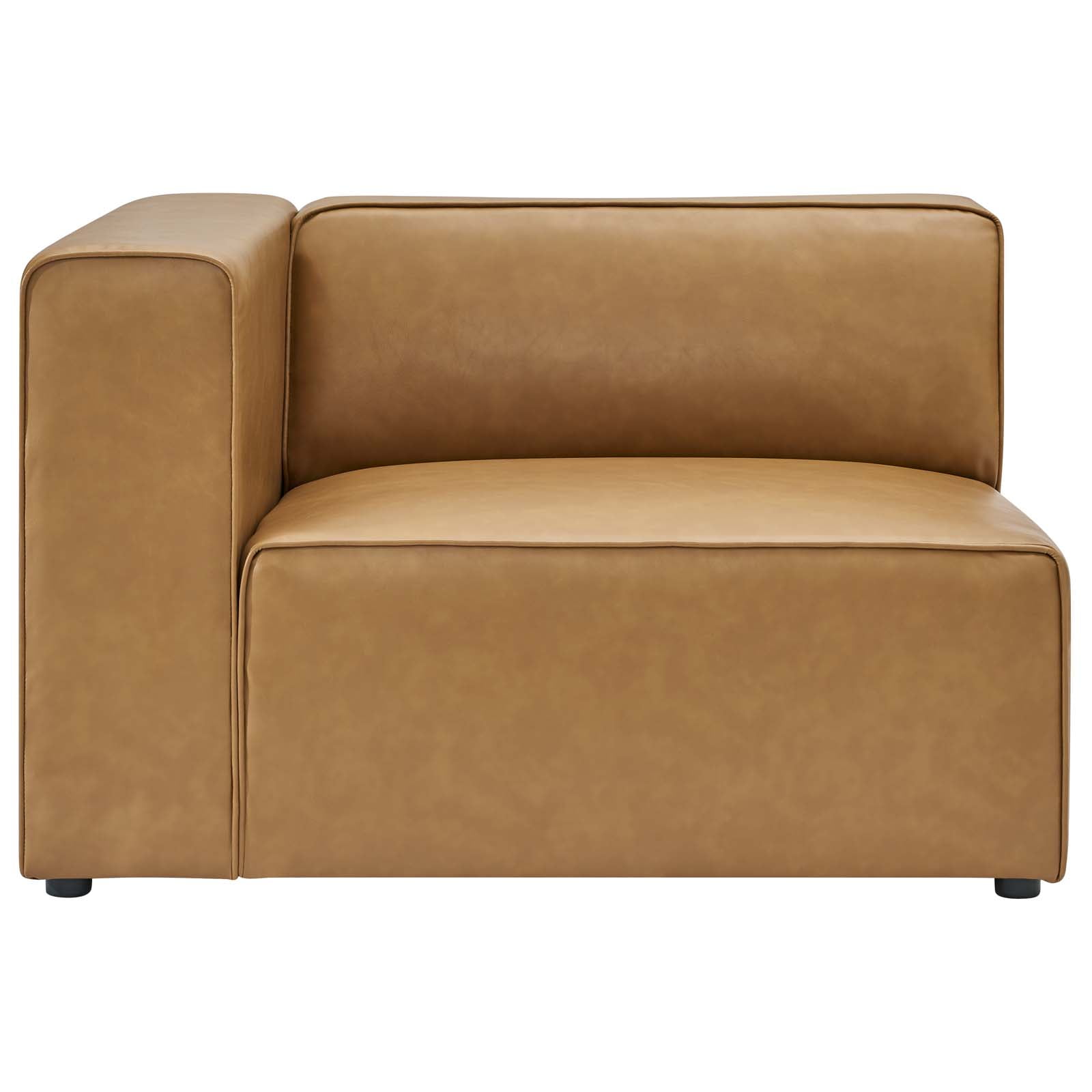 Modway Mingle Modern Faux Leather Sectional Sofa Set with Ottoman in Tan