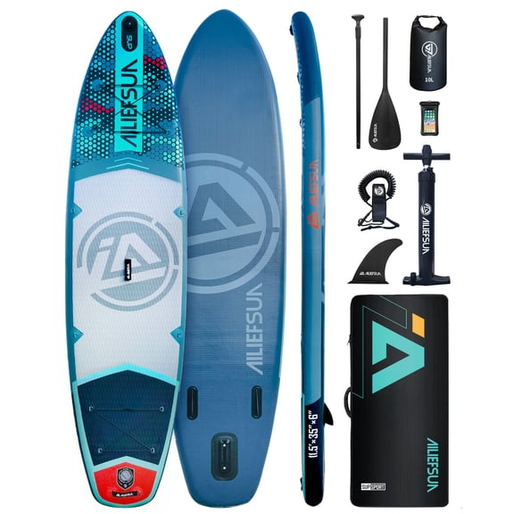 Azure Mist 11'6"*35"*6" Ailiefsun Stand Up Paddle Board Inflatable Stable Sup Board with Fishing Paddleboards Accessories for Adults Youth Wide Non-Slip Deck Surfboard