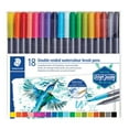 thumbnail image 1 of Staedtler 3001 TB18 Double Tip Watercolour Felt-Tip Pens with 1-6 mm Brush Tip and Fine Tip 0.5-0.8 mm Plastic Case with 18 Assorted, 1 of 4