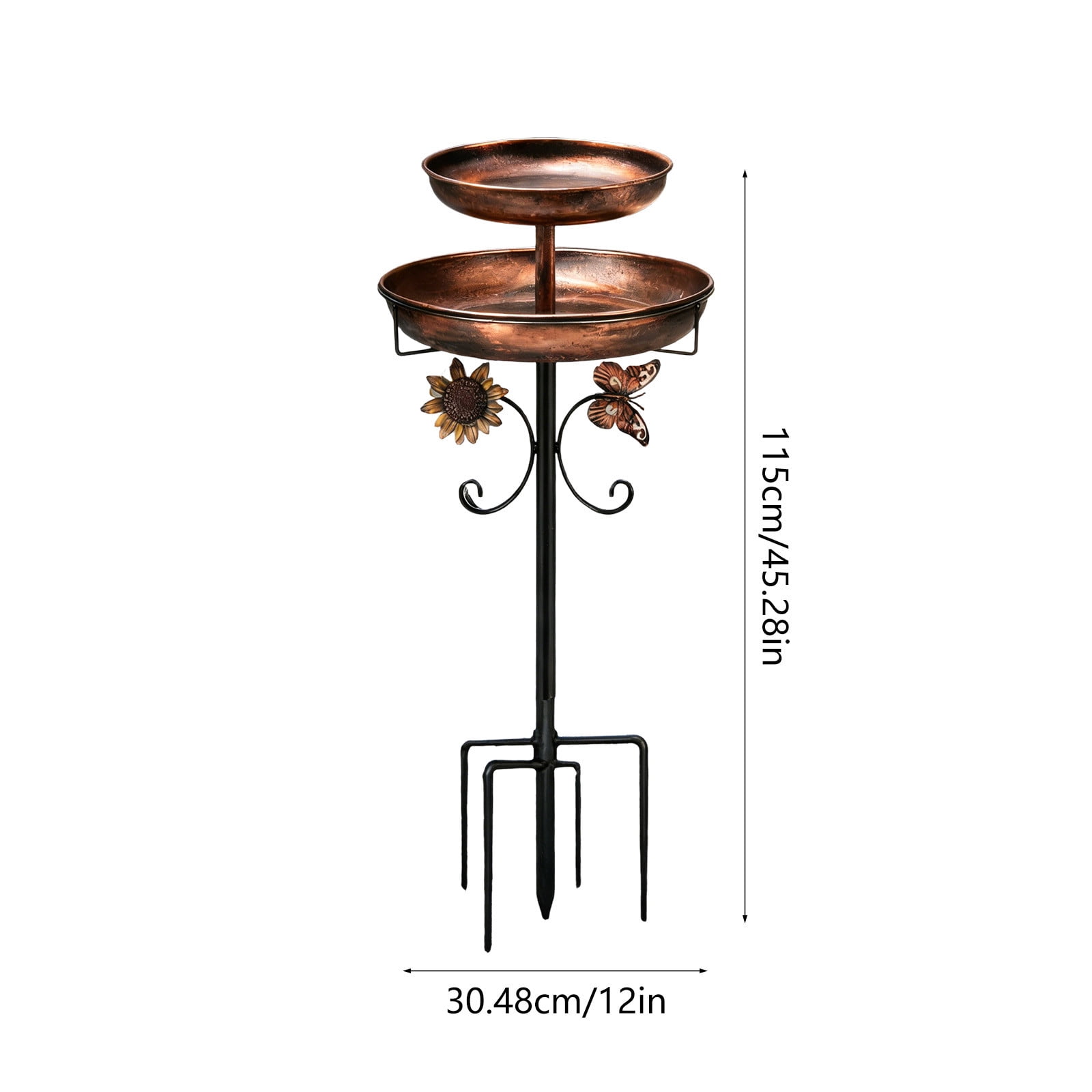 Ground-Mounted Metal Bird Bath & Feeder Stand, Multi-Functional Outdoor Unit for Garden Courtyard Meadow, 33.5 x 12in