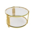 thumbnail image 6 of GZXS 31.5-Inch Clear Tempered Glass Coffee Table with Golden Metal Legs and Lower Display Shelf, Unique Artistic Round Accent Table for Living Room, 6 of 7