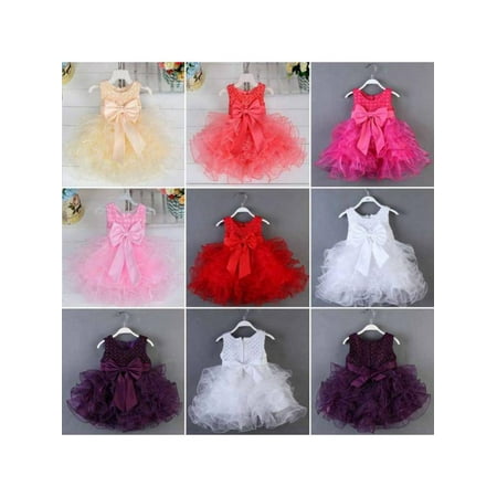 Topumt 0-18M Newborn Flower Pageant Princess Dress Baby Girl Wedding Party Tutu Dress