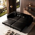 thumbnail image 5 of 92"×85"King Size 3-in-1 Convertible Sofa Bed, Tufted Faux Leather Sleeper Sofa with Wide Arms & 2 Pillows, for Living Room, Apartment, Office, Black, 5 of 11