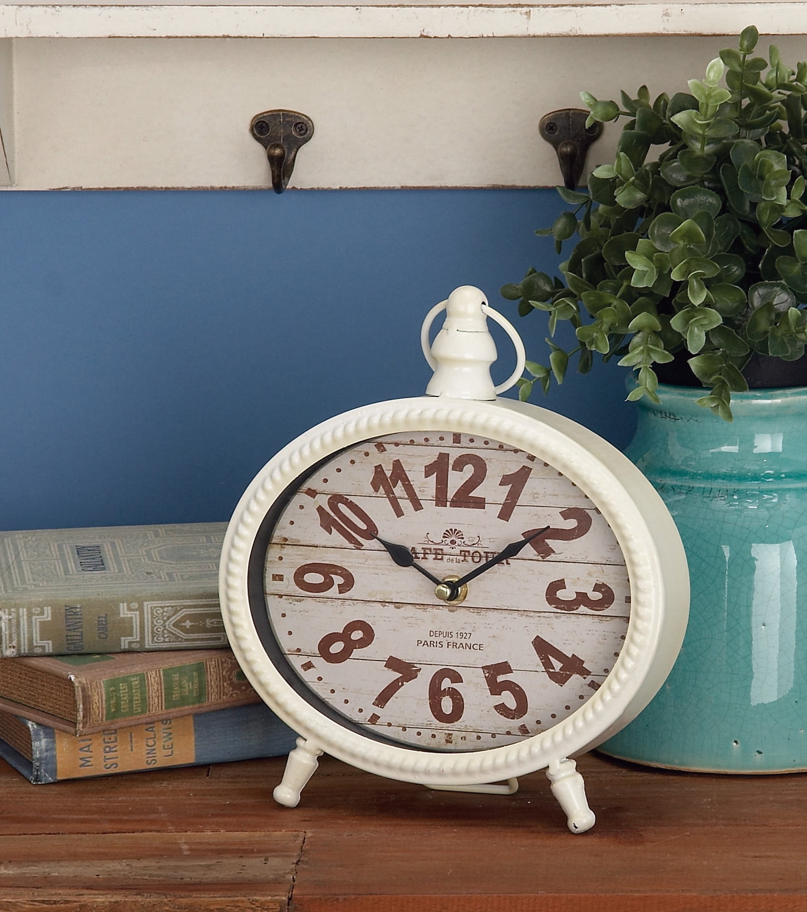 DecMode Indoor 8"W, 9"H Black Analog Round Vintage Tabletop Clock