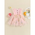 thumbnail image 3 of Suealasg Kids Birthday Party Princess Dress Toddler Girls Fly Sleeve Ribbed Floral Embroidery Tulle Sweet Dress Little Girl Summer Clothes, 3 of 9