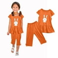 thumbnail image 2 of Fesfesfes Toddler Outfit Girls Summer Round Neck Small Print Short Sleeved Flying Sleeves Elastic Waist Cropped Pants Two piece Set, 2 of 5