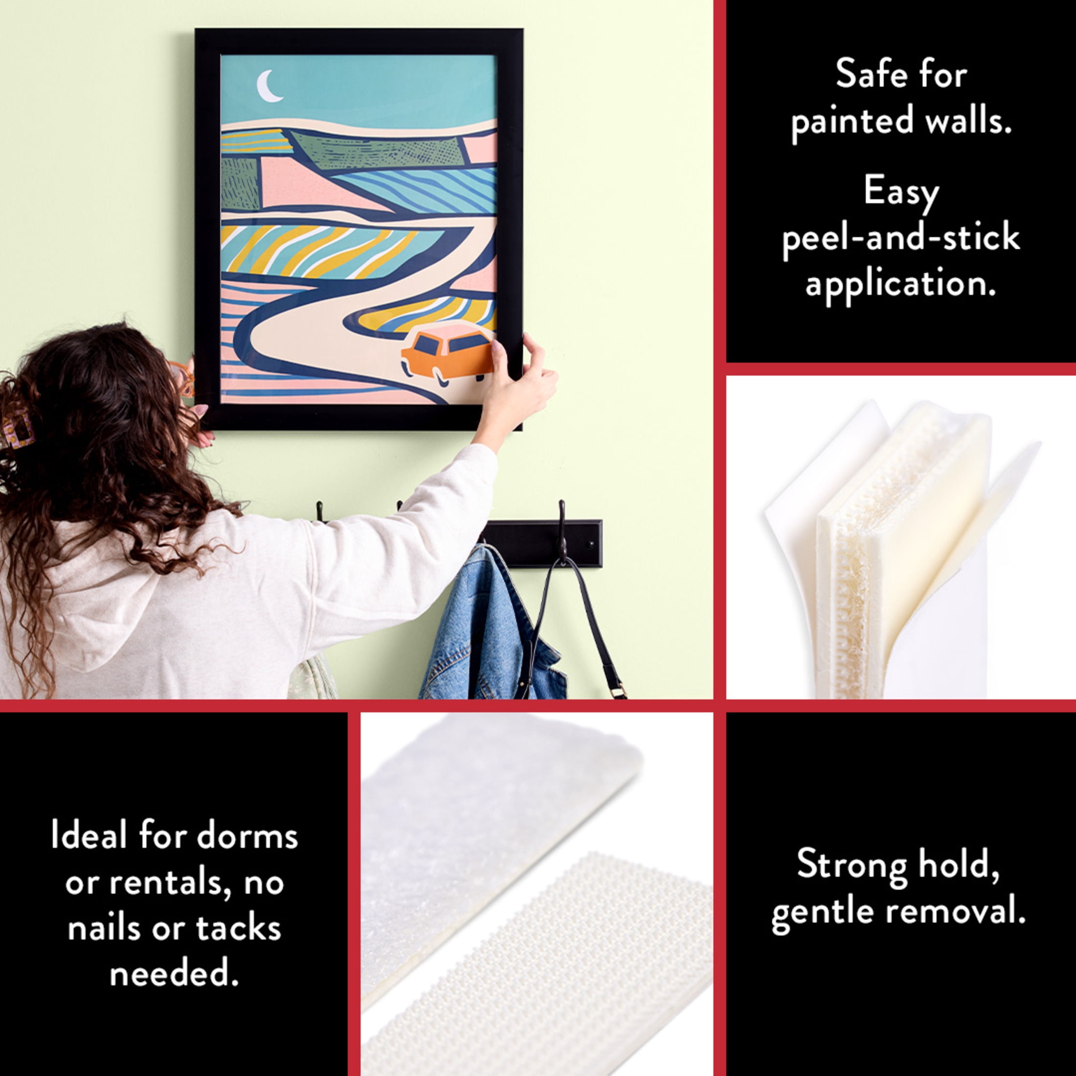 (3 pack) Hyper Tough Large Removable Adhesive Strips, Hanging Strips for Hanging Small Pictures, 5 lbs Capacity, White, 12 Pairs