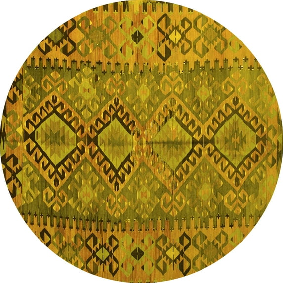 Ahgly Company Machine Washable Indoor Round Southwestern Yellow Country Area Rugs, 7' Round