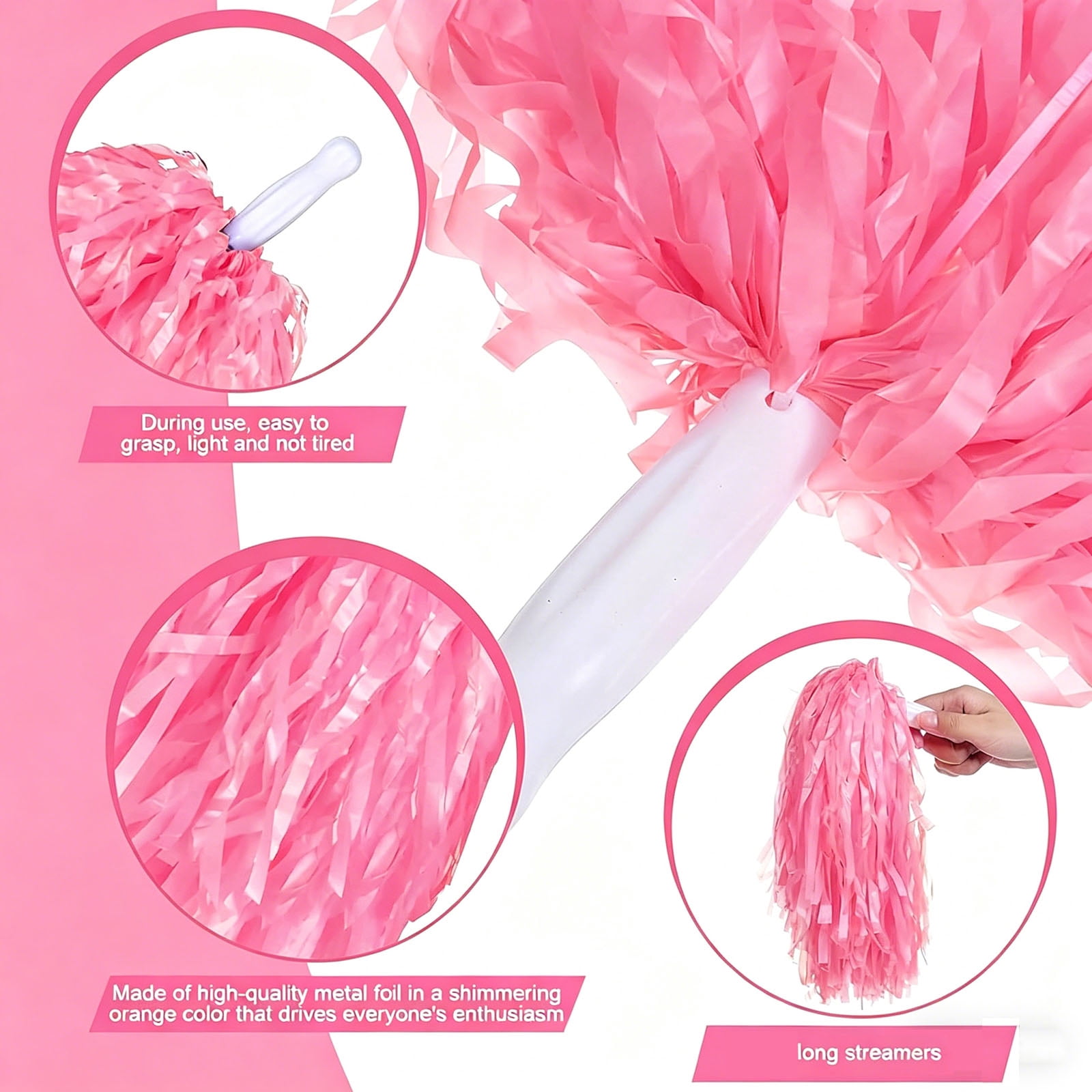 Matte Cheerleading Pom Poms - Soft Plastic with Baton Handle for Sports & Parties(12PCS)
