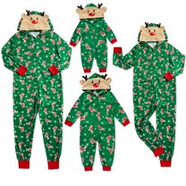 GRNSHTS Christmas Family Matching Jumpsuit Pajamas One-Piece Mom Dad Kids Baby Reindeer Hoodie Romper Jumpsuit Zipper Pjs