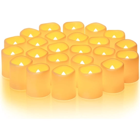 24Pack Flickering Flameless Votive Candles,200 Hour Electric Fake Candles,Battery Operated LED Tealight for Wedding,Table,Outdoor,Halloween,Christmas Decoration-Amber Yellow