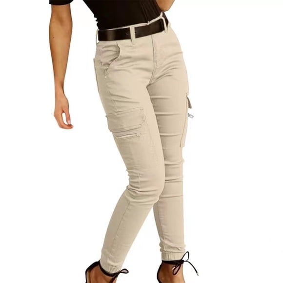 Dealovy Cargo Pants for Women High Waisted Slim Fitted Solid Color Sports Casual Streetwear Trousers with Pockets