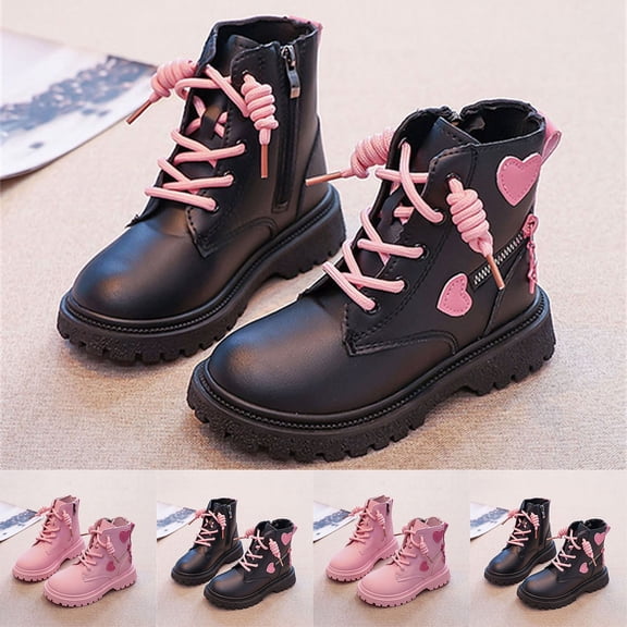 WAVSUF Girls Mid Calf Boots Soft Sole Wide Width Side Zipper Fall Warm Chunky Boots Black 13.5 Little Kid