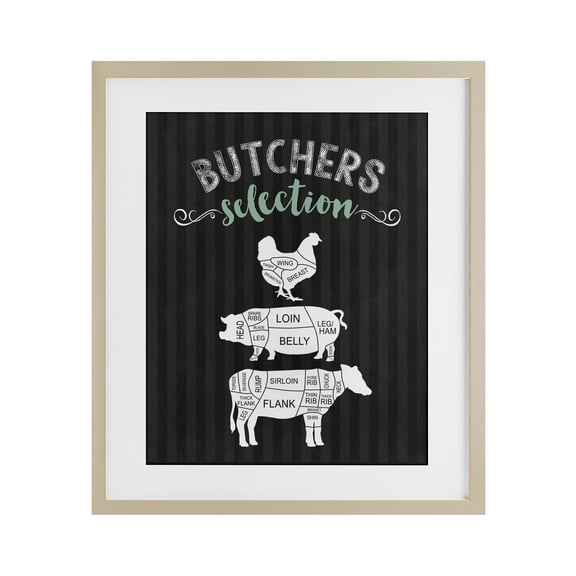 Stupell Industries Modern Butchers Selection Animal Sections Birch Framed Print Under Glass, 17 x 21, by Lettered and Lined