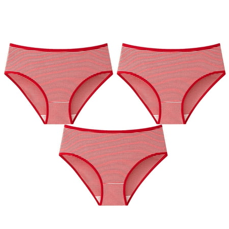 ATOYSOY Women s Classic Briefs Hip Lifting Cotton Panties  3 Pack Stretchy Mid Waist Underpants Striped Panty Comfy Shapewear Control Briefs for Ladies Clearance Multipack Red XXL