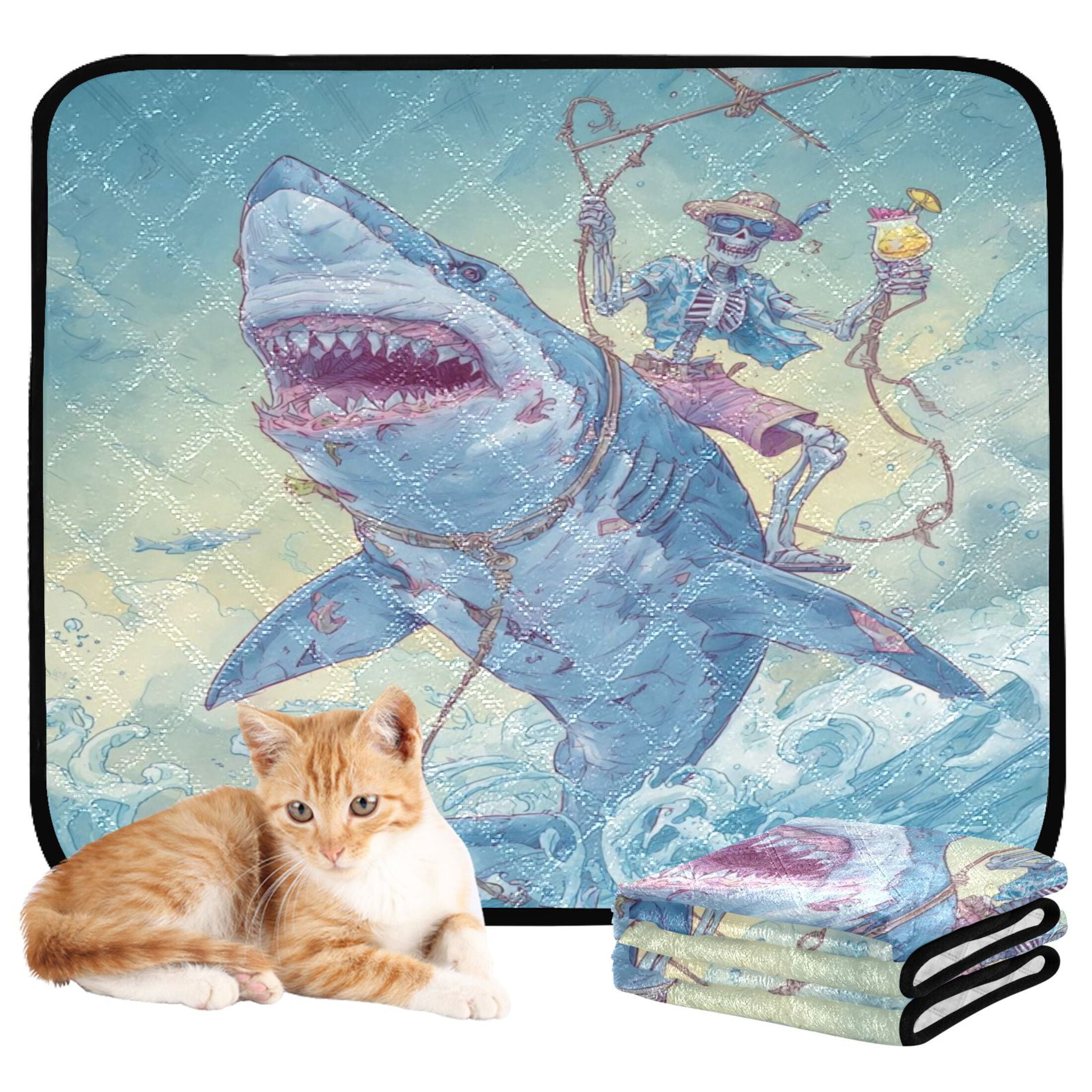 Qxltty Skull Shark Cat litter Pads Pet Set of 2 Diaper Mats Center Anti-leakage Layer Absorbent Soft and Comfortable