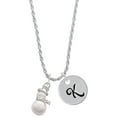 thumbnail image 1 of Delight Jewelry Silvertone Imitation Pearl Snowman Silvertone Script Initial Disc - K - Charm Necklace, 20"+3", 1 of 4