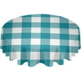 thumbnail image 2 of Teal Checkered Round Tablecloth 60 Inch - Waterproof Fabric Table Cloth Protector, Farmhouse Turquoise Buffalo Plaid Tablecloths Washable Table Cover for Kitchen Banquet Coffee Table Outdoor Party, 2 of 6