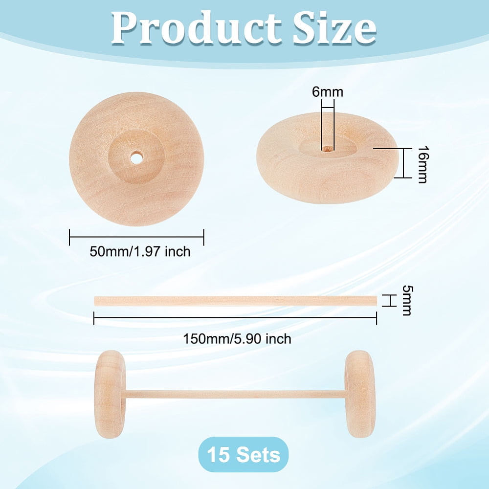 Unfinshed Wood Wheel & Stick DIY Wooden Craft Children Toys BurlyWood Wheel: 5x1.6cm Hole: 6mm Stick: 15x0.5cm DIY