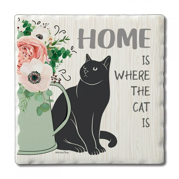 CounterArt "Cat Home" Single Absorbent Stone Tumbled Tile Coaster
