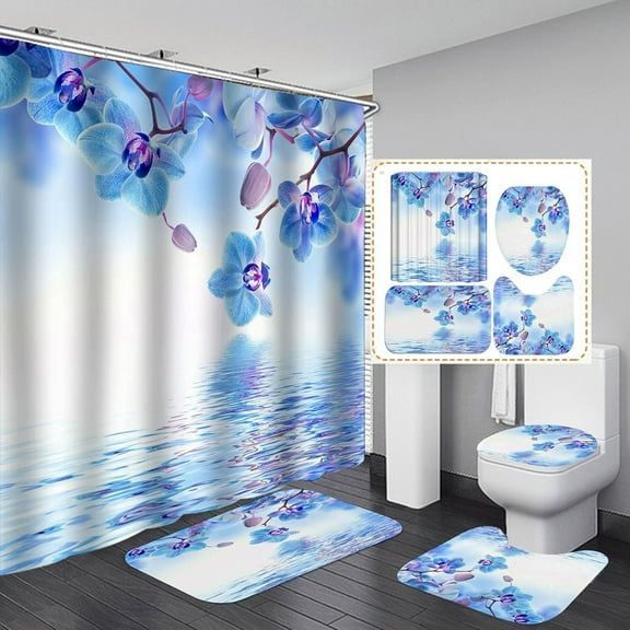 4PCS/Set Rustic Daisy Shower Curtain Sets, Waterproof Fabric Bath Curtain, Vintage Farm Floral on Rustic Panel Wood Board Bathroom Decor, Non-Slip Bathroom Mat Bath Mat Toilet Rug, Horseshoe