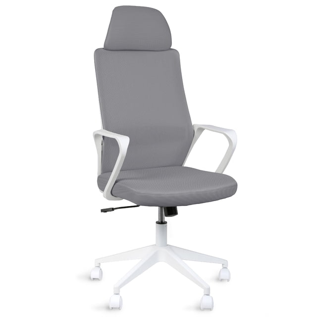 MAGMALIFE Silla de Oficina Fokus Ergonómica con Cabecera, Reclinación Ajustable, Malla Transpirable, Asiento de Alta Densidad, Ruedas 360° Antirrayas y Altura Regulable, Soporta 150 kg Gris