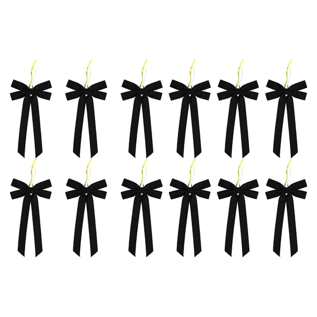 Black Velvet Christmas Bows Large 5x10 Inch 12Pcs Set for Tree Wreath Gift Wrap Wedding Party Holiday Home Decoration