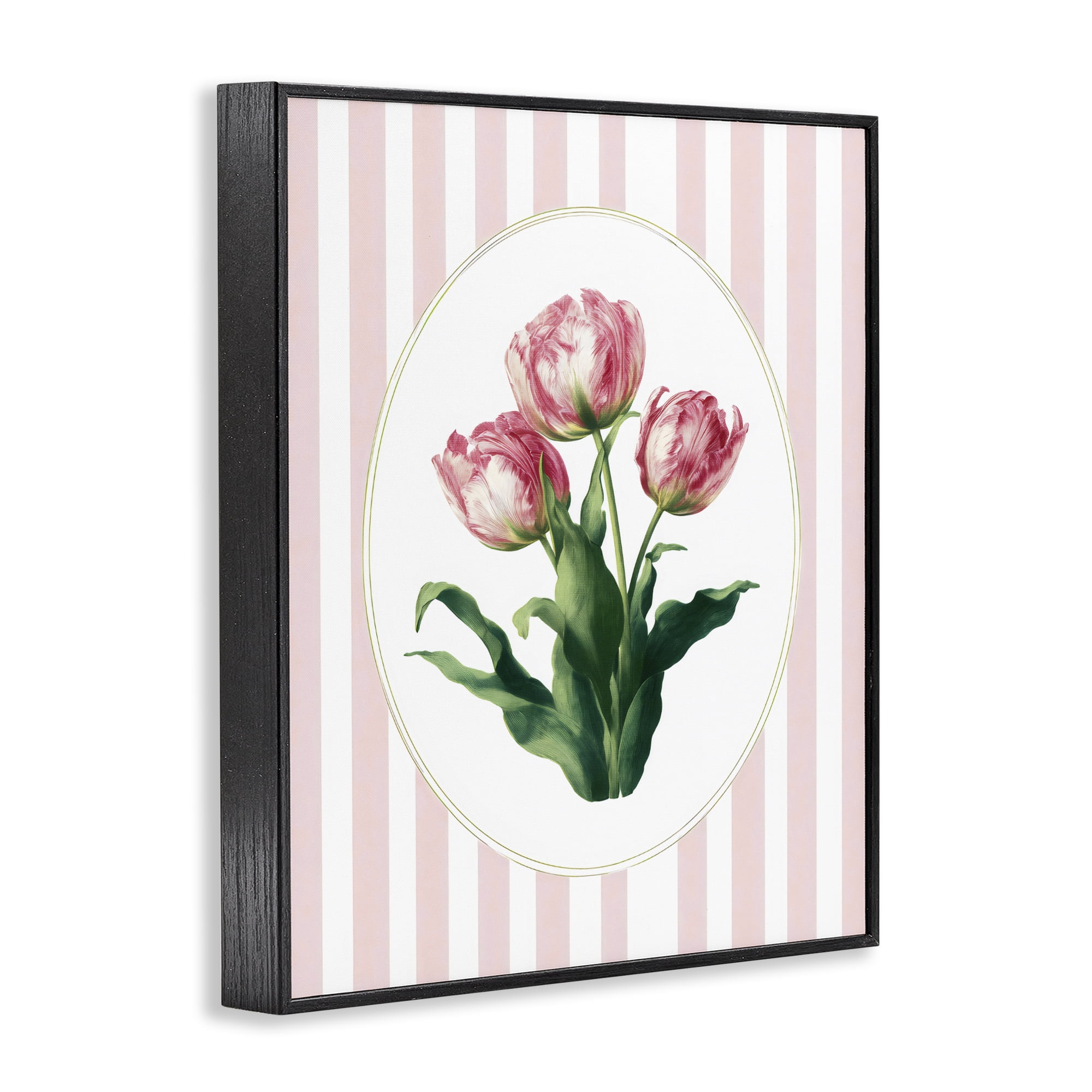 Stupell Industries Spring Tulips on Stripes Black Framed Giclee Art, design by Ink Drop Loft