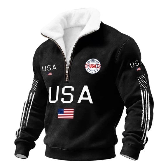 Patriotic Half Zip Pullover Sweatshirt Journey Graphic Long Sleeve Crewneck Casual Athletic Top for Men Black L
