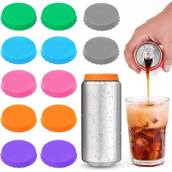 12 Pack Silicone Soda Can Cover Lids, Reusable Soda Can Lids Beer Can Covers Pop Can Covers, BPA Free Silicone Can Cover, Stopper and Protector for Soda, Beer, Beverage, Juice