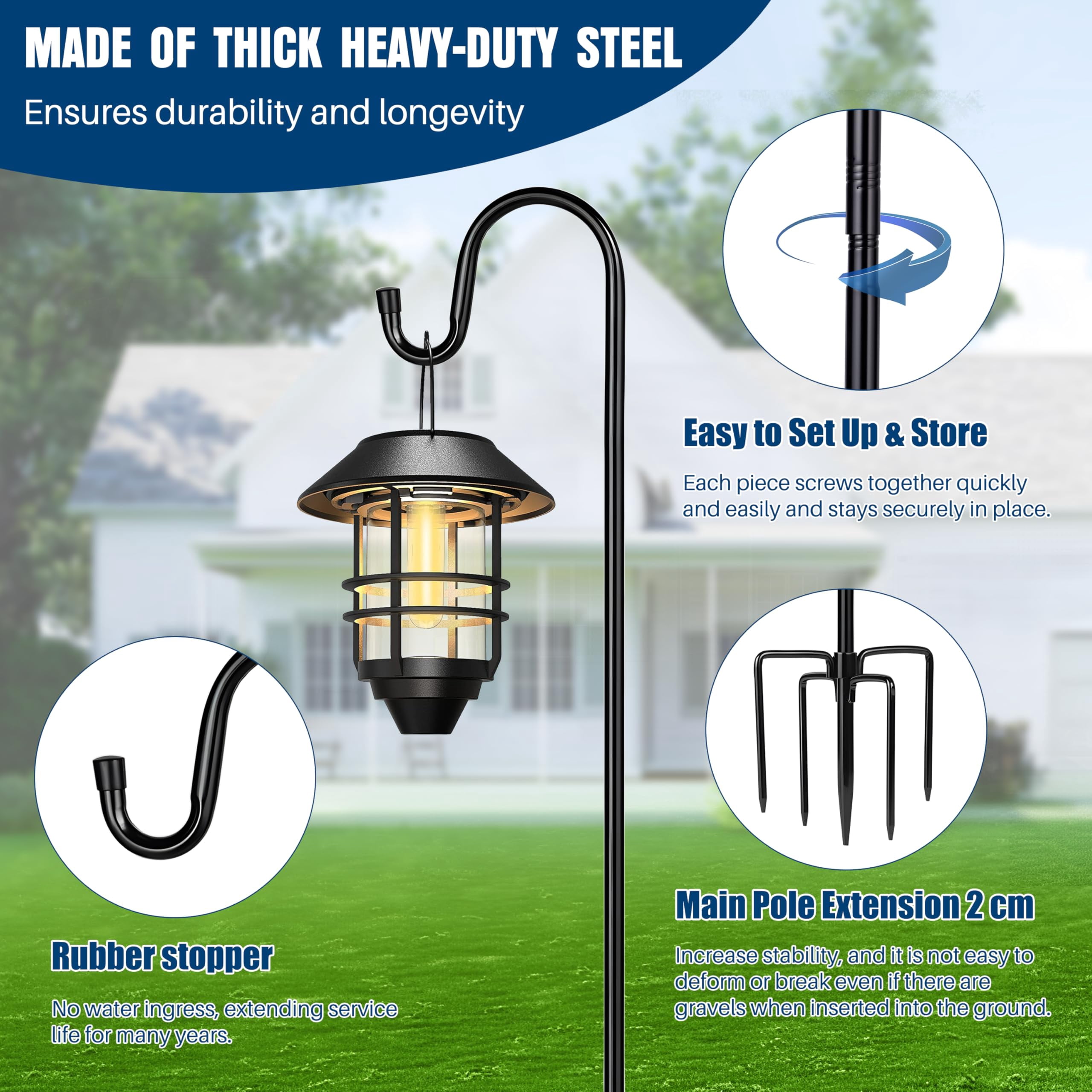 Shepherd Hooks With 5 Prongs Base For Outdoor - 76 Inch Adjustable Bird Feeder Pole Outside Hanging  Garden Hummingbird Plant Baskets Solar Light Lanterns Wedding Decor (1 Pack)