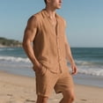 thumbnail image 4 of FRSASU Men's Cotton Linen Sets 2 Piece Outfits Button Down Tank Tops Summer Beach Casual Short Sleeve Hippie Shirts Matching Shorts Set Yellow, 4 of 9