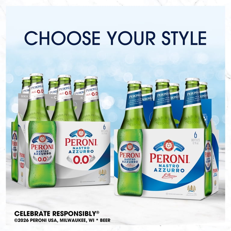 Peroni Nastro Azzurro Italian Lager Beer, 6 Pack, 12 fl oz Glass