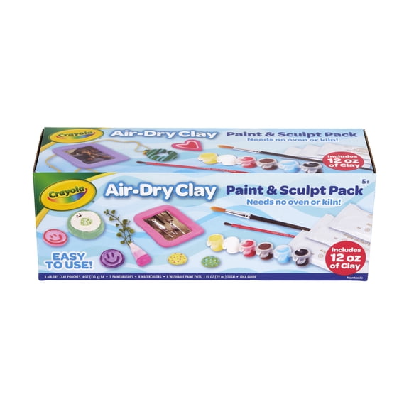 Crayola Paint & Sculpt Pack, Holiday Craft Kit with Air Dry Clay, Washable Paints & Watercolors, Holiday or Christmas Gift for Teens and Kids, Ages 5
