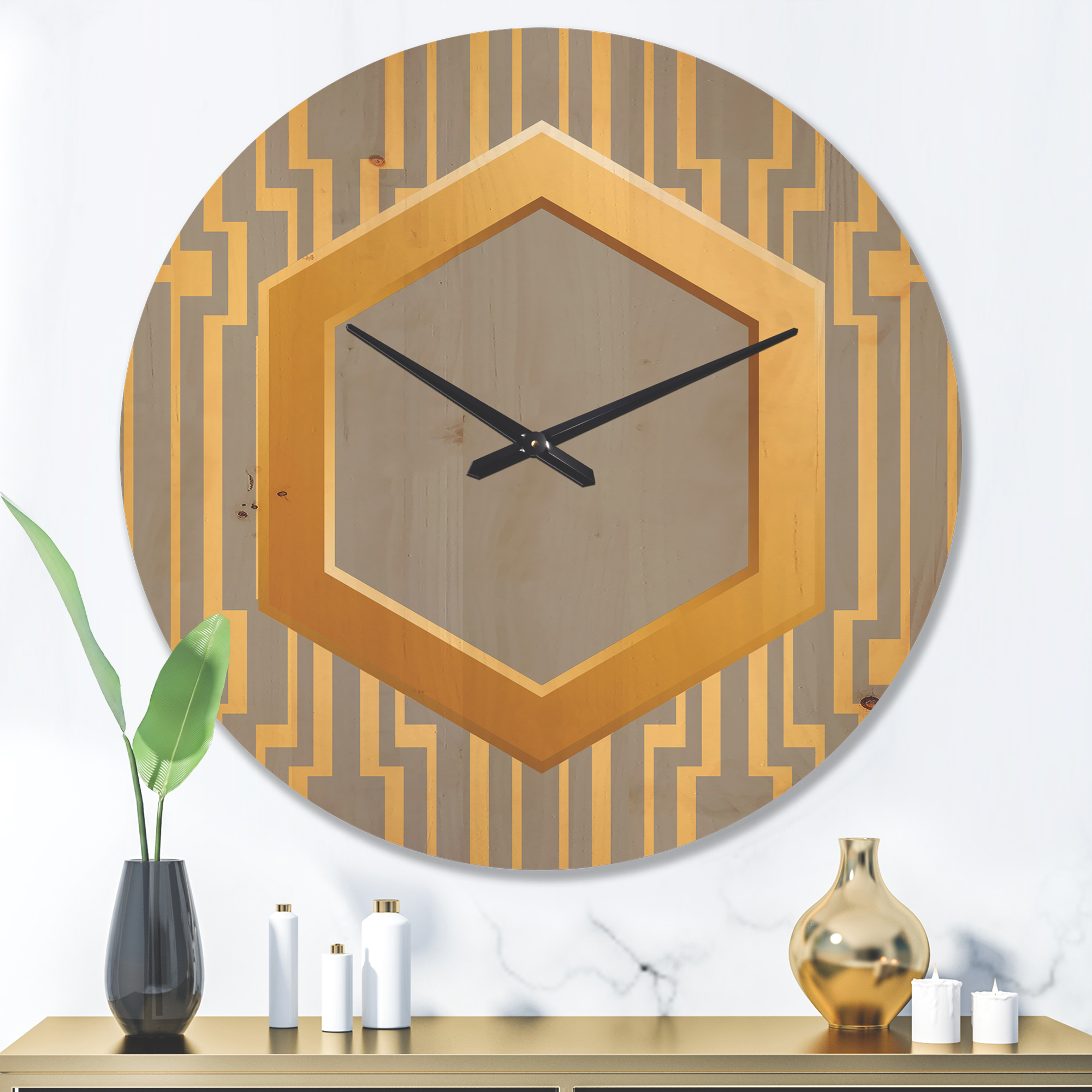 Designart 'Traditional Gold and Grey design ' Shabby Chic Wood Wall Clock