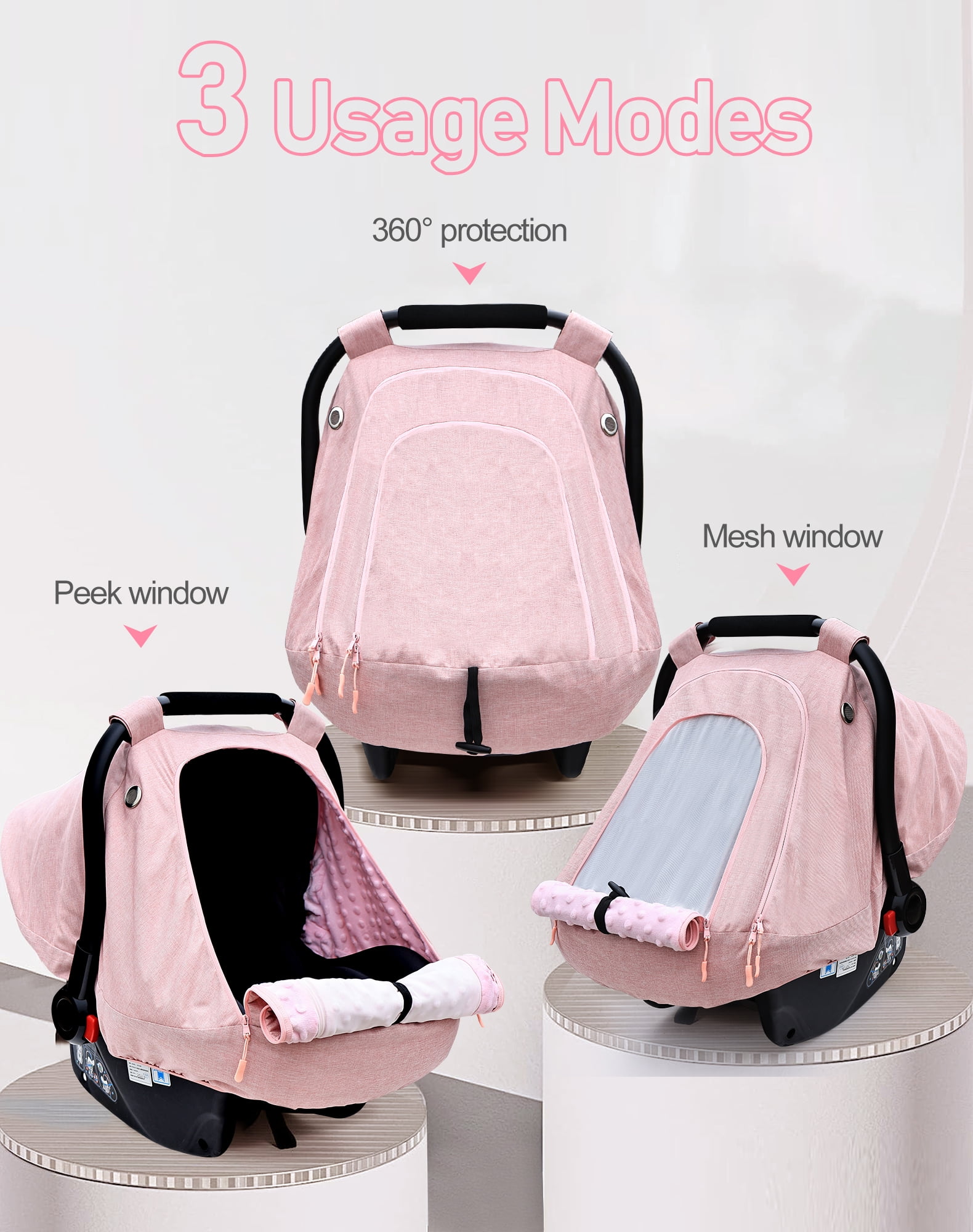 Baby Car Seat Cover for Babies,Patented Waterproof Baby Car Seat Cover for Girls,Infant Car Seat Cover Canopy for Girls,Windproof Car Seat Canopy for Boys, Keeps Babies Warm and Cozy (Pink)