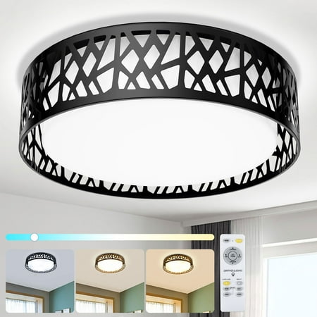

DingLiLighting LED Dimmable Flush Mount Light Modern Ceiling Light Fixture for Bedroom Dining Room Kitchen 3 Color Changeable Timing Black