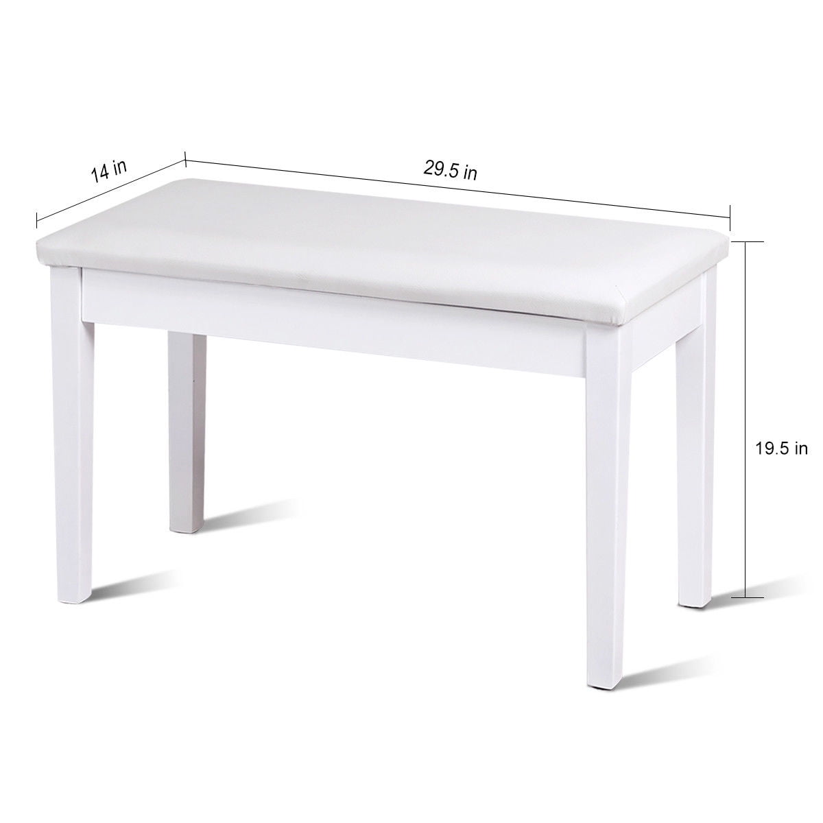 Topbuy PU Leather Piano Bench Solid Wood Padded Double Duet Keyboard Seat w/ Storage Box White
