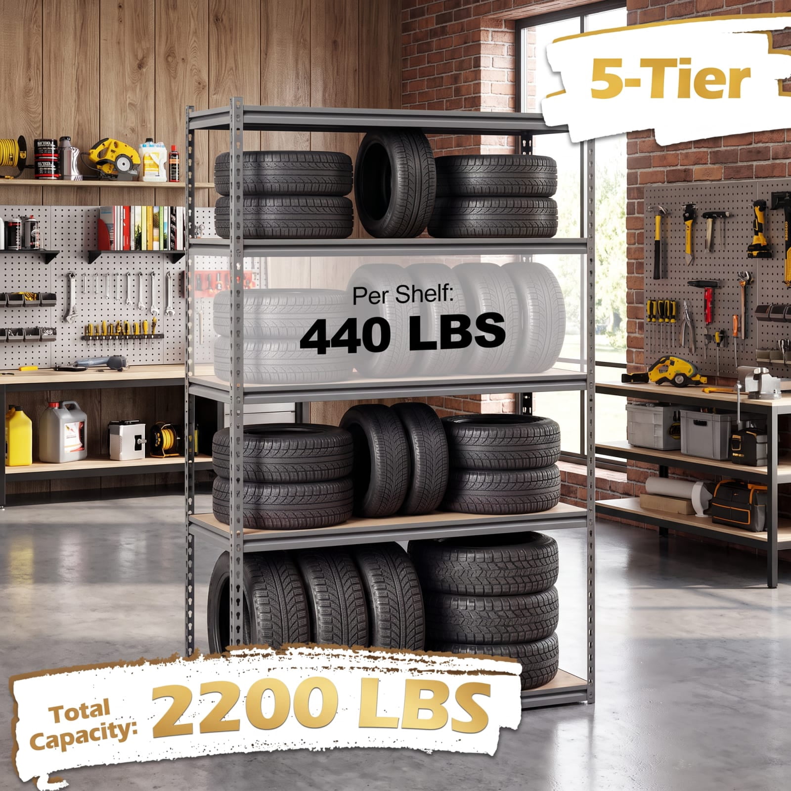 Biotree 5-Tier Metal Shelving Unit 2200 lbs Capacity with Adjustable Shelves 48" × 18" × 72" for Warehouse Garage Basement, Gray