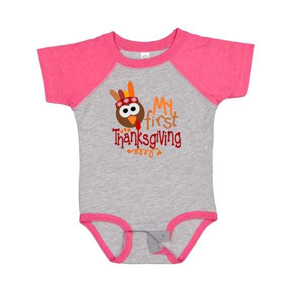 Inktastic My 1st Thanksgiving Cute Turkey with Feathers Boys or Girls Baby Bodysuit