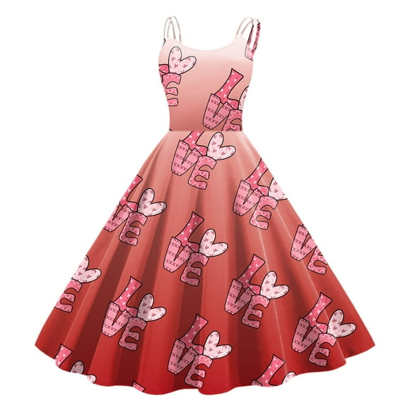 TJAZFJPA Aline Dress for Women Women Valentines Day Sleeveless Knee Length Retro A Line Flared Swing Formal Prom Party Dress Club Dresses for Women Shirt Dresses for Women
